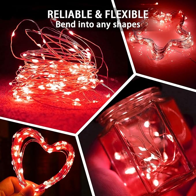 24 Pack Red Fairy Lights 7Ft 20 LED Twinkle String Lights 3 Modes Battery Operated Waterproof Firefly Starry for Mason Jar Party Table Centerpieces Halloween Christmas Valentines Day