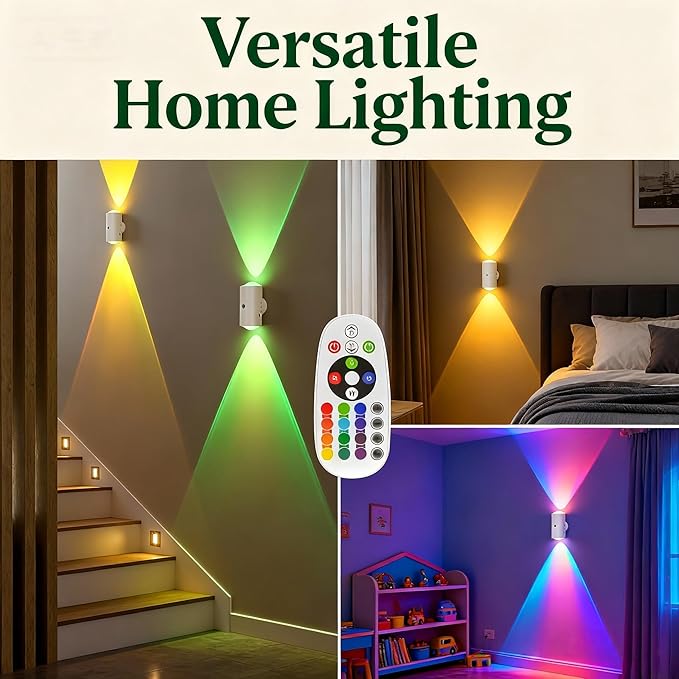 4 Pack Rechargeable Dynamic RGB LED Wall Lamp, Motion-Sensing Step Lights with Remote Control, 1200mAh Battery, Dimmable, Magnetic Mount for Staircase, Hallway, Bedroom, Kitchen, Bar