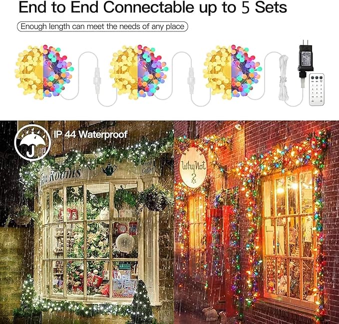 180ft Color Changing String Lights, 300 LED Multicolor & Warm White Globe Lights with Remote, 11 Modes, IP44 Waterproof, Plug in Fairy Lights for Indoor Outdoor Christmas Party Garden Decor