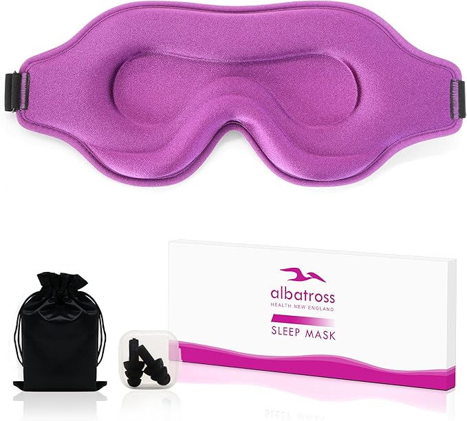 Sleep Eye Mask for Men Women, Lash Extensions 3D Sleeping Mask for Side Sleeper, Travel Blackout Night Blindfold Eye Shade Cover with Adjustable Strap (Purple-3D)