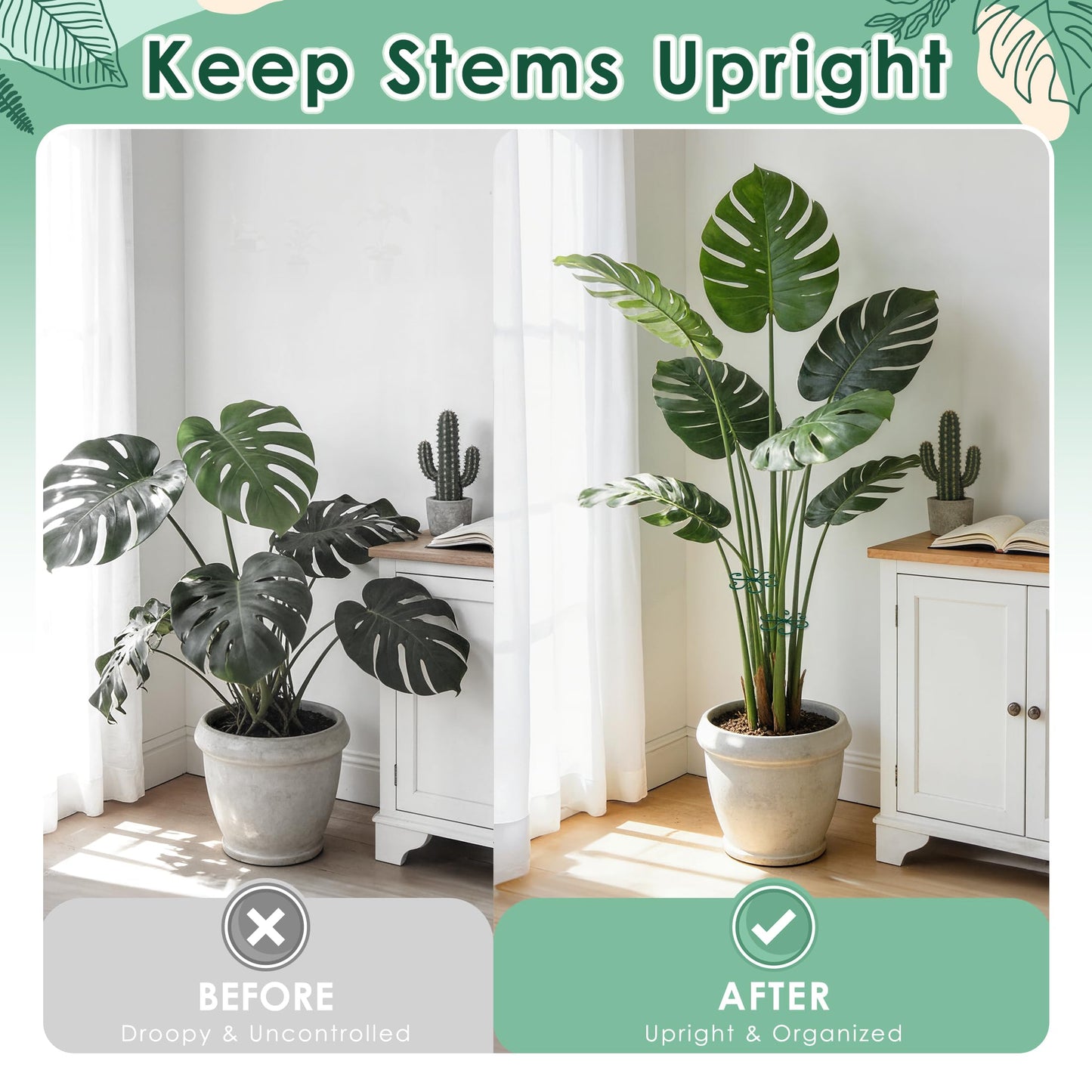RELBRO Monstera Plant Supports, 4.3 Inch Metal Stem Support Holders Plant Stabilizer for Indoor Outdoor Potted Plants Growing Upright, Green, 6 Pcs