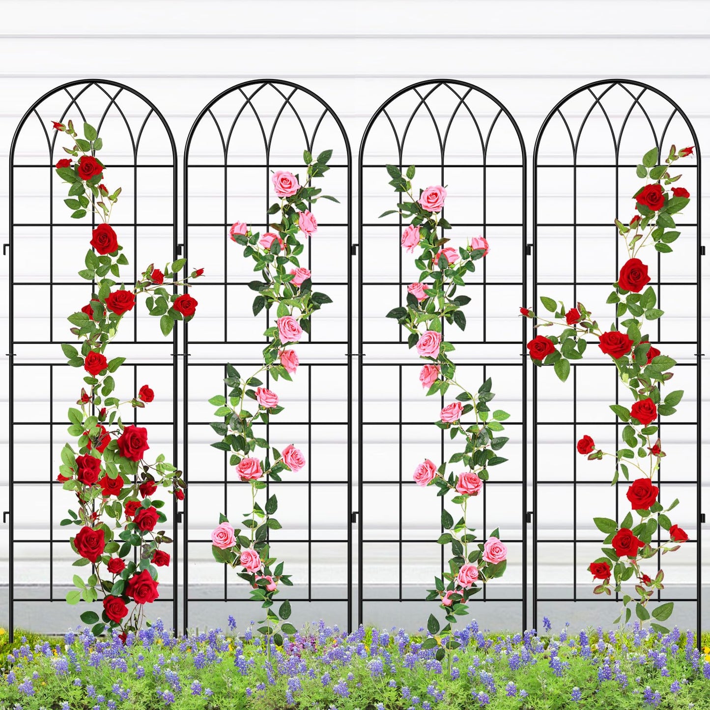 SUNYRISY 4Pack Metal Garden Trellis for Climbing Plants Outdoor, 71x20in Metal Plant Support for Flowers Tomato Cucumber Rose Vegetable Garden Courtyards Lawns Decoration, Black