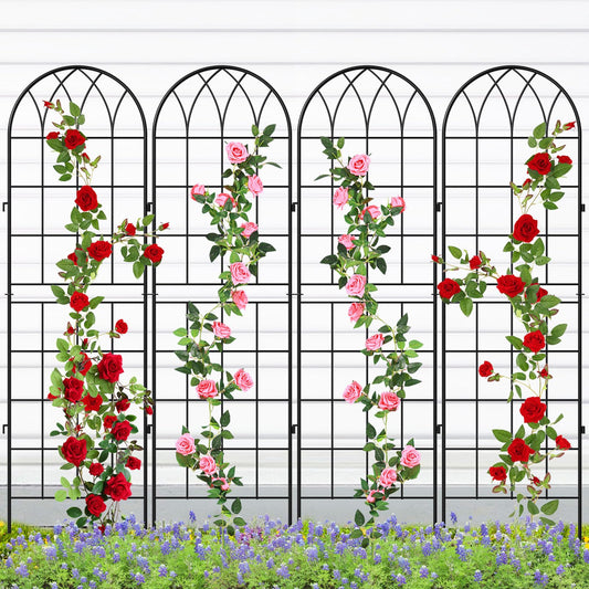 SUNYRISY 4Pack Metal Garden Trellis for Climbing Plants Outdoor, 71x20in Metal Plant Support for Flowers Tomato Cucumber Rose Vegetable Garden Courtyards Lawns Decoration, Black