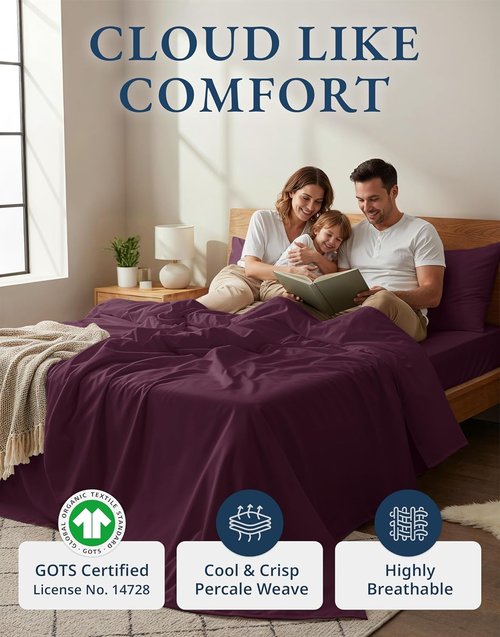 LANE LINEN Organic Cotton Twin Bed Sheet Set - Soft, Breathable & Temperature Regulating in Windsor Wine