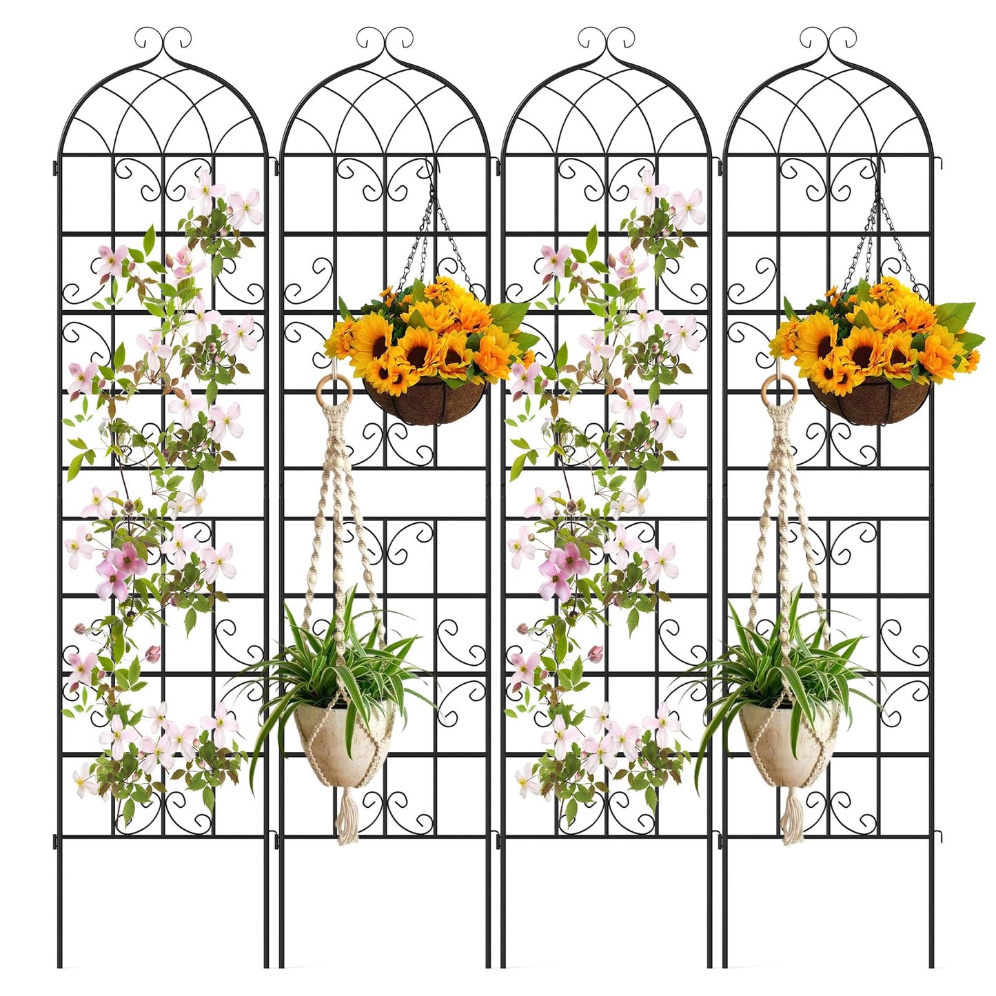 Giantex 4 Packs 86"x20" Metal Garden Trellis for Outdoor Climbing Plants, Heavy-Duty Plant Support for Vine Rose Vegetable Flower, Rustproof Black Metal Coating Patio Trellis Arch Decorative Fence