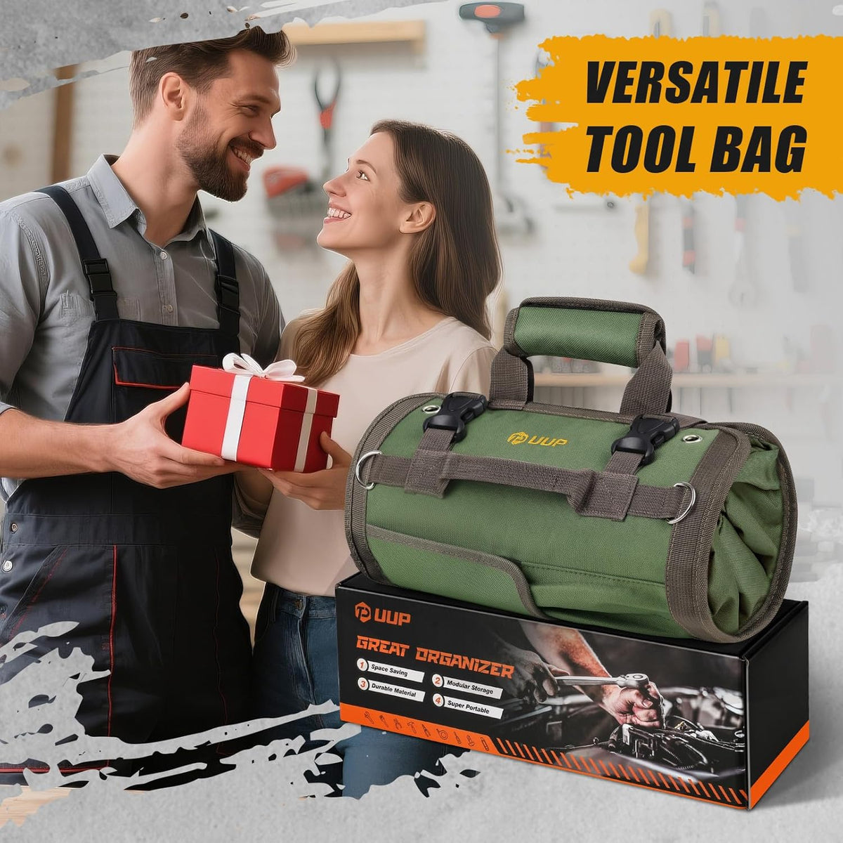 UUP Heavy Duty Tool Bag Roll-Up - Portable Soft Storage Organizer with Pockets | Green, Perfect for Mechanics & Gifts for Dad