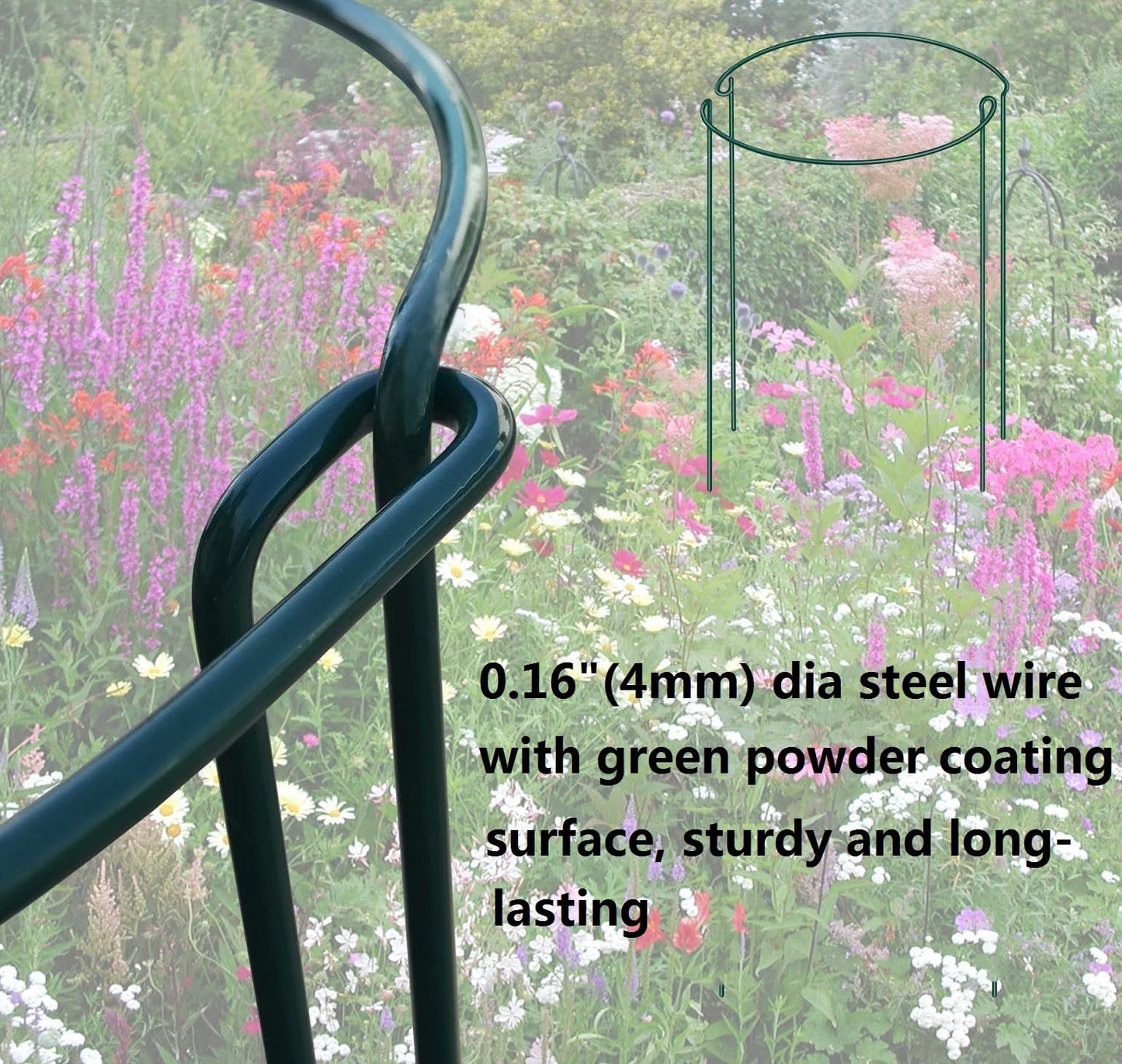 6 Pack 15.8 Inch High Plant Stake,Garden Plant Support,Half-Round Peony Cage Plant Ring Hoop