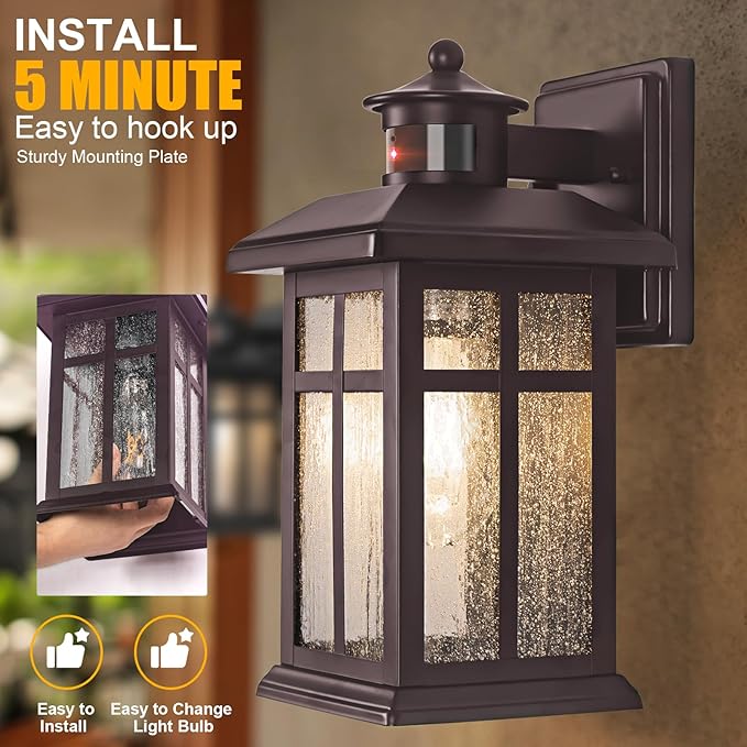2 Packs Motion Sensor Outdoor Lights- Outdoor Porch Lights Light Fixtures Motion Sensor Bronze, Porch Lights Outdoor Bronze, Exterior Lights for House, Garage, Door