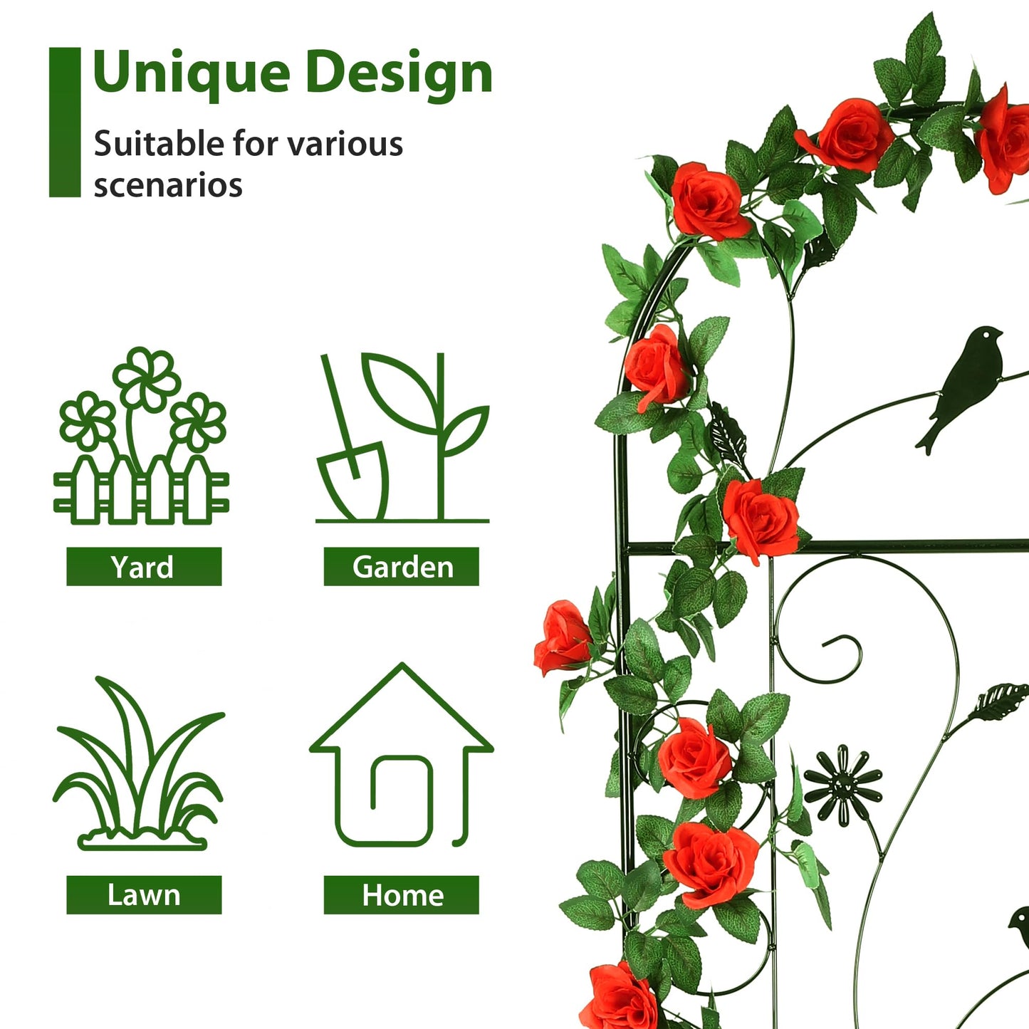 Metal Garden Trellis for Climbing Plants, 86.5" x 19.7" Metal Plant Trellis Outdoor, Black Iron Garden Trellis, Clematis Rrellis Outdoor, Arched Decoration Suitable for courtyards, lawns, Gard