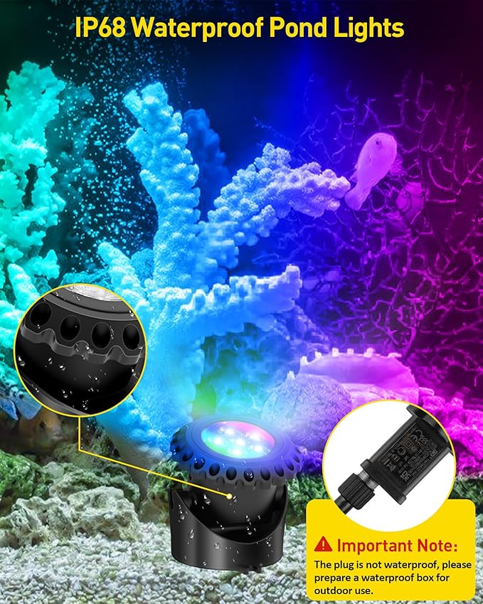 T-SUN Colored Pond Lights with Timer, LED Underwater Submersible Fountain Fish Tank Landscape Lights - Bluetooth APP & Remote Control, IP68 Waterproof (Set of 3)