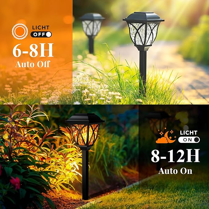 GIGALUMI 8 Pack Solar Lights Outdoor Waterproof, Flickering Flame LED Lights, Garden Decor for Yard, Patio, Landscape, Planter, Walkway, Transparent Cover