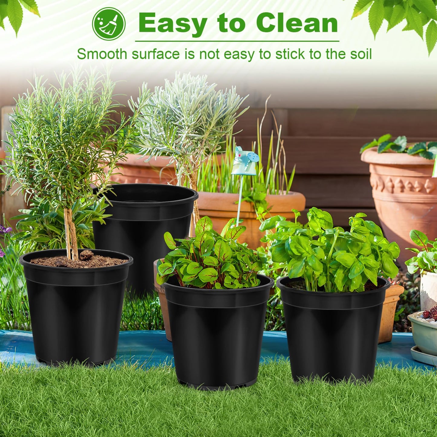 DUNPUTE 6 Pack 3 Gallon Pots for Plants, 3 Gallon Plastic Nursery Pot with Drainage Holes, Sturdy Plastic Plant Pots for Nursery Garden, Flowers, Succulent Outdoor Indoor (Black, 3 Gal- 6 Pack)