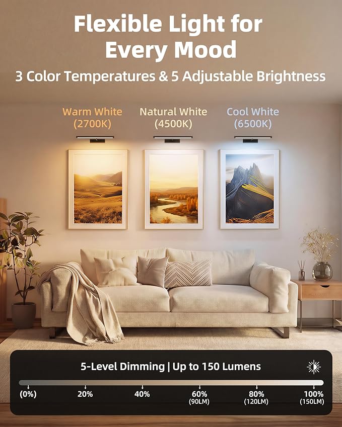 EZVALO Picture Light for Wall, 13'' Black Rechargeable 4800mAh Battery Lights Wireless with IR Remote, Magnetic LED Art Painting Light with 3 Color Temperatures, Display for Gallery, Living Room