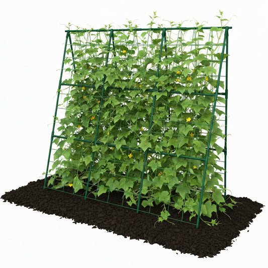 Trellume Cucumber Trellis - 49.4"*49.4" Metal Garden Trellis for Climbing Plants, Garden Trellis with Plastic-Coated Steel Pipe, A Frame Trellis for Cucumbers, Peas, Morning Glories(Green)