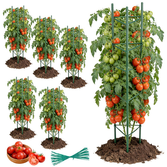 6Packs Tomato Cages, Tomato Trellis for Raised Garden Bed Adjustable Plant Support for Climbing Plants Outdoor Triangle or Square Stake Support for Tomatoes, Vine Climbing Plant(Up to High: 47.2'')