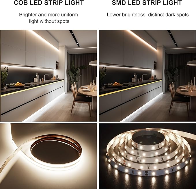 COB LED Strip Lights Natural White,24V Dimmable led Light Strip KIT with Remote and app Control,4000K 65FT/20m 8mm Wide Ra>90 Cuttable Flexible Strip Lights for Bedroom,Shelf,Cabinet
