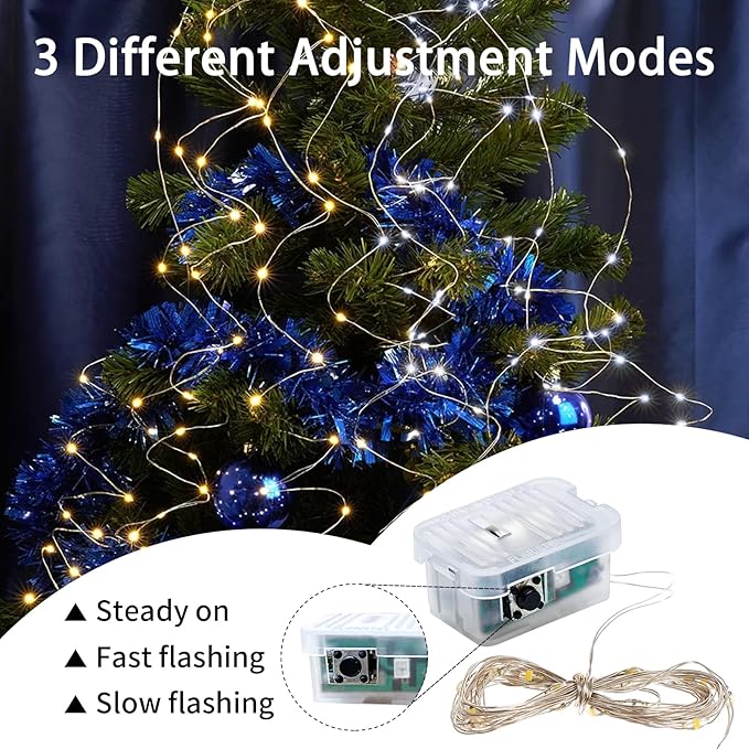 24 Pack Fairy Lights 7Ft 20 LED Twinkle String Lights 3 Modes Battery Operated Waterproof Firefly Starry for Mason Jar Party Wedding Christmas Valentines Day Table Centerpieces,Warm White + White