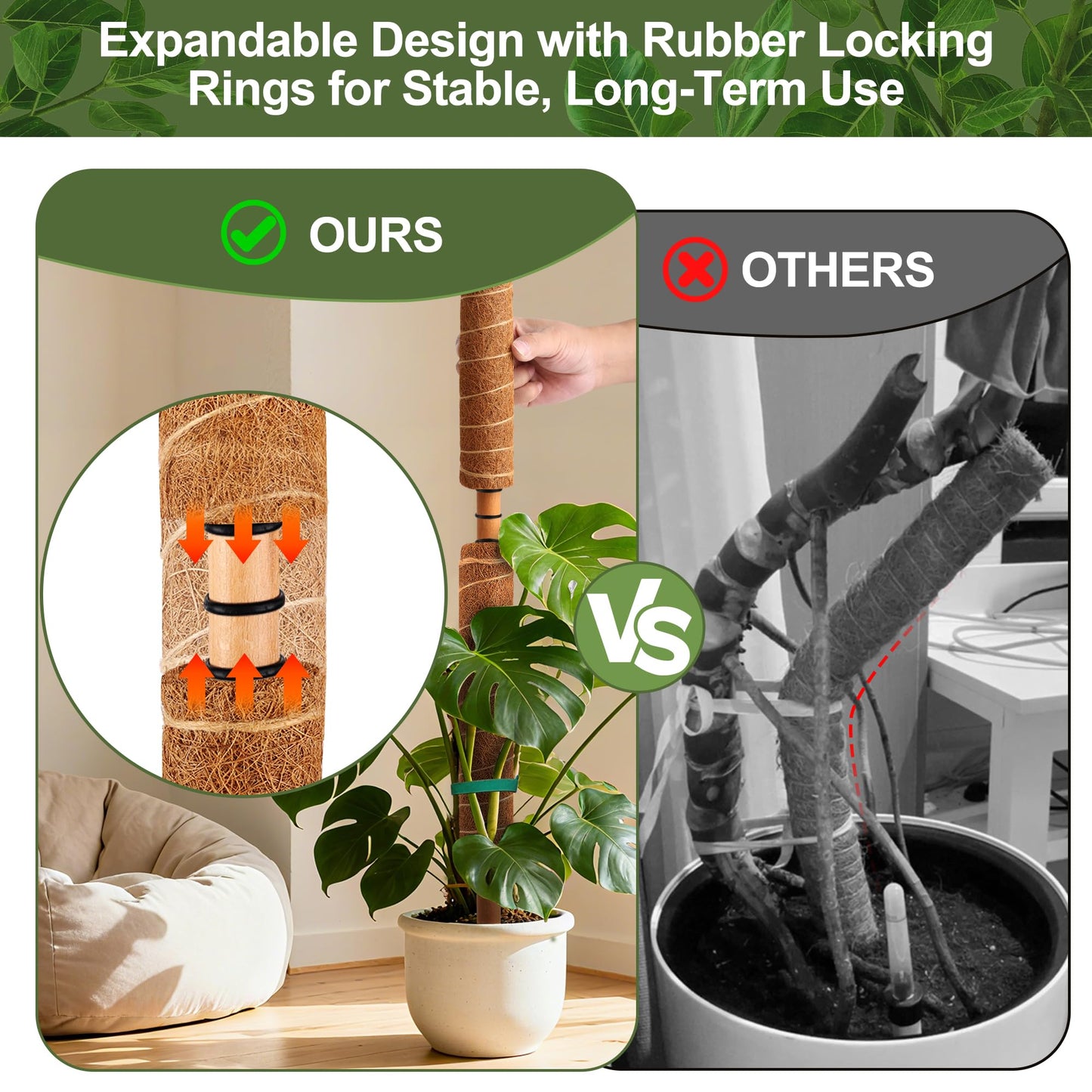 48 Inch Monstera Plant Support, 4 Pack 16 inch Moss Pole for Monstera & Climbing Plants Coco Coir Plant Support, Plant Ties Included