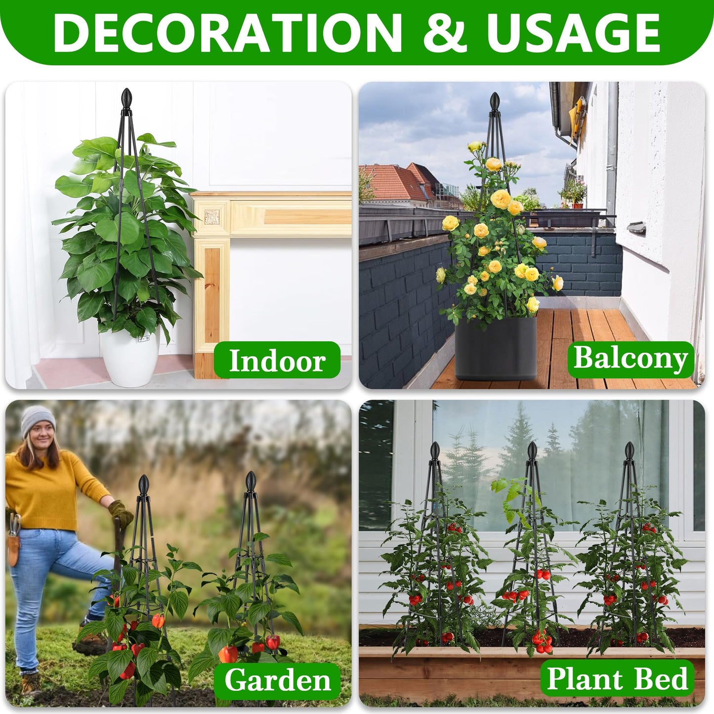 AlisisFores 2 Pack Garden Trellis for Climbing Plants, Garden Trellis Rustproof Plastic Coated Metal Plant Support for Vegetables, Vines and Rose Bushes