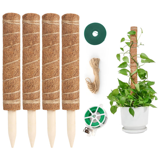 KINGLAKE Moss Pole for Plants 51.1 Inch Monstera Plant Support for Climbing Plants 4 Pcs 15.7 Inch Stackable Moss Pole Plant Stakes for Indoor Plants with Plant Tape, Jute Rope & Twist Ties