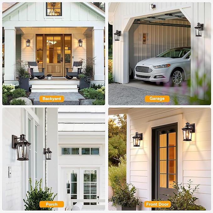 VIANIS Outdoor Motion Sensor Porch Light, Anti-rust 2-Pack Exterior Lighting Fixtures, Farmhouse Oil Rubbed Bronze Gold Trim Exterior Light,Waterproof Dusk to Dawn Outdoor Lighting with Tempered Glass