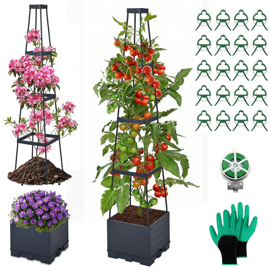 Raised Garden Bed, Tomato Cages for Garden, Garden Bed, Tomato Cage, Raised Garden Beds Outdoor, Planter Box with Trellis, 57" Self-Watering Tomato Planter for Climbing Plants Vegetables Flowers