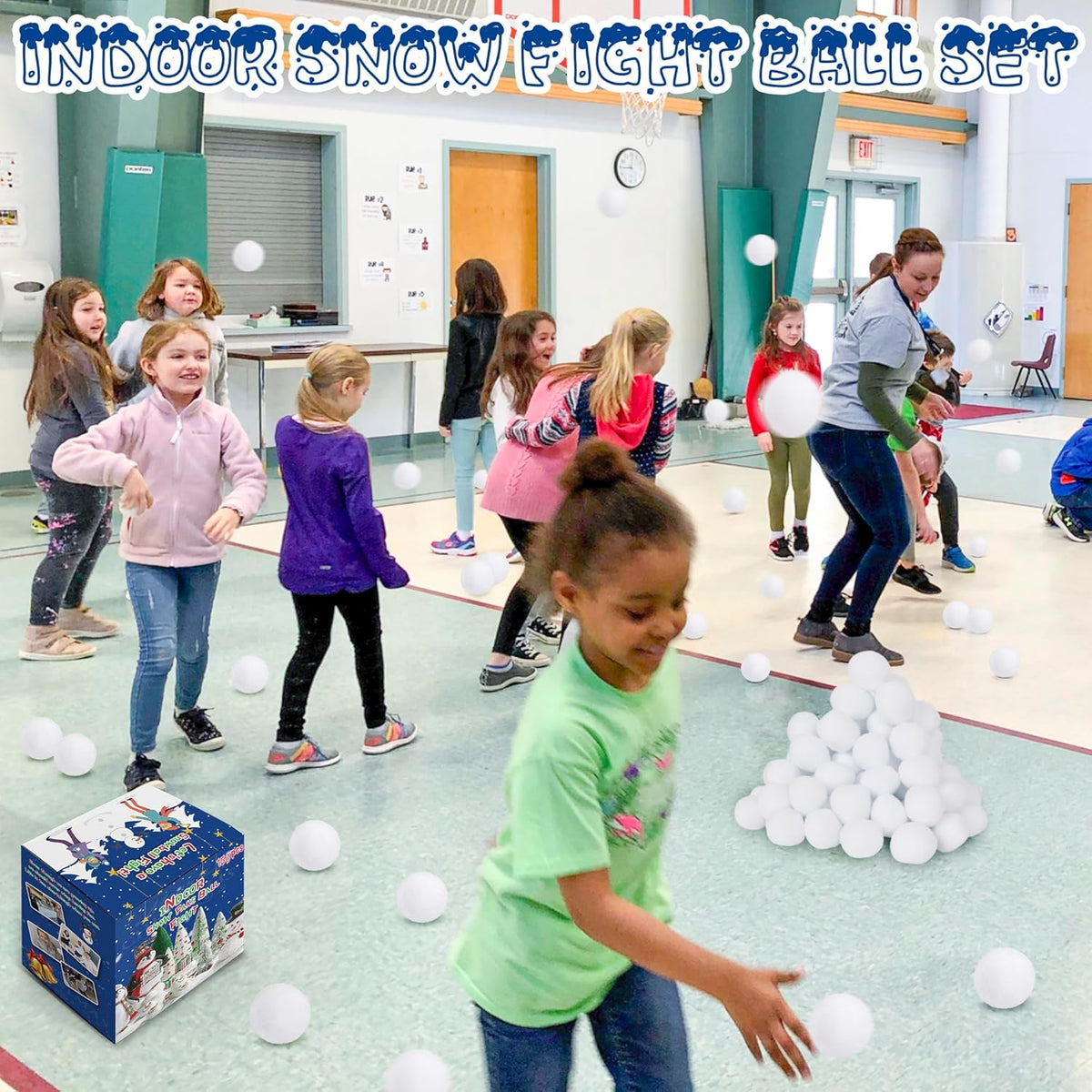 Skiennix 150 PCS Indoor Snow Ball Fight Set - Soft Plush White Snow Balls for Kids & Family Fun