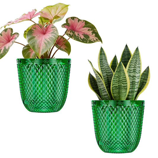 QCQHDU 2 Pack Self Watering Pots, 7.2 Inch Flower Pots with Drainage Holes and Water Filling Port, Plastic Garden Planter for Indoor Outdoor Plants (Emerald)