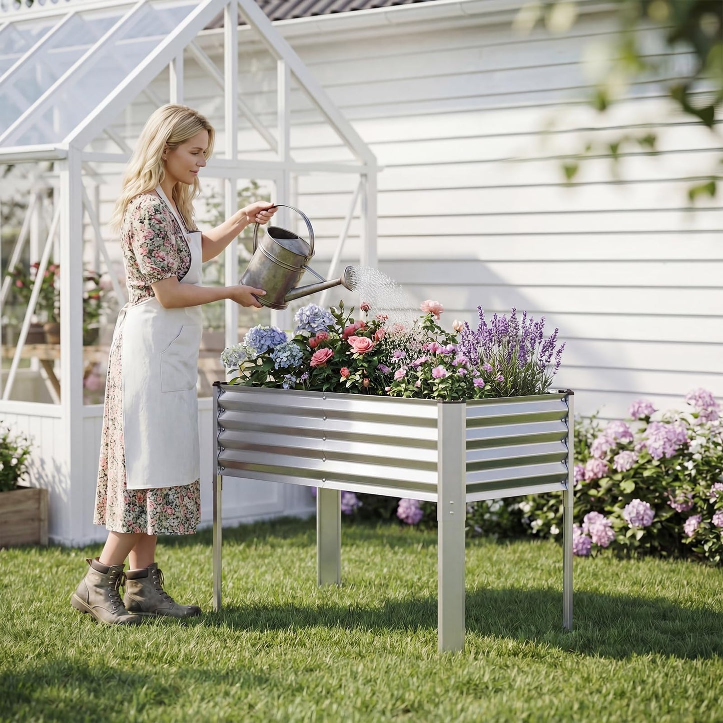 Giantex Galvanized Raised Garden Bed with Legs Set 2, 46"x24"x31" Metal Elevated Planter Box for Gardening Vegetables, Flowers & Fruits, Large Outdoor Planting Box for Garden Backyard & Patio, Silver