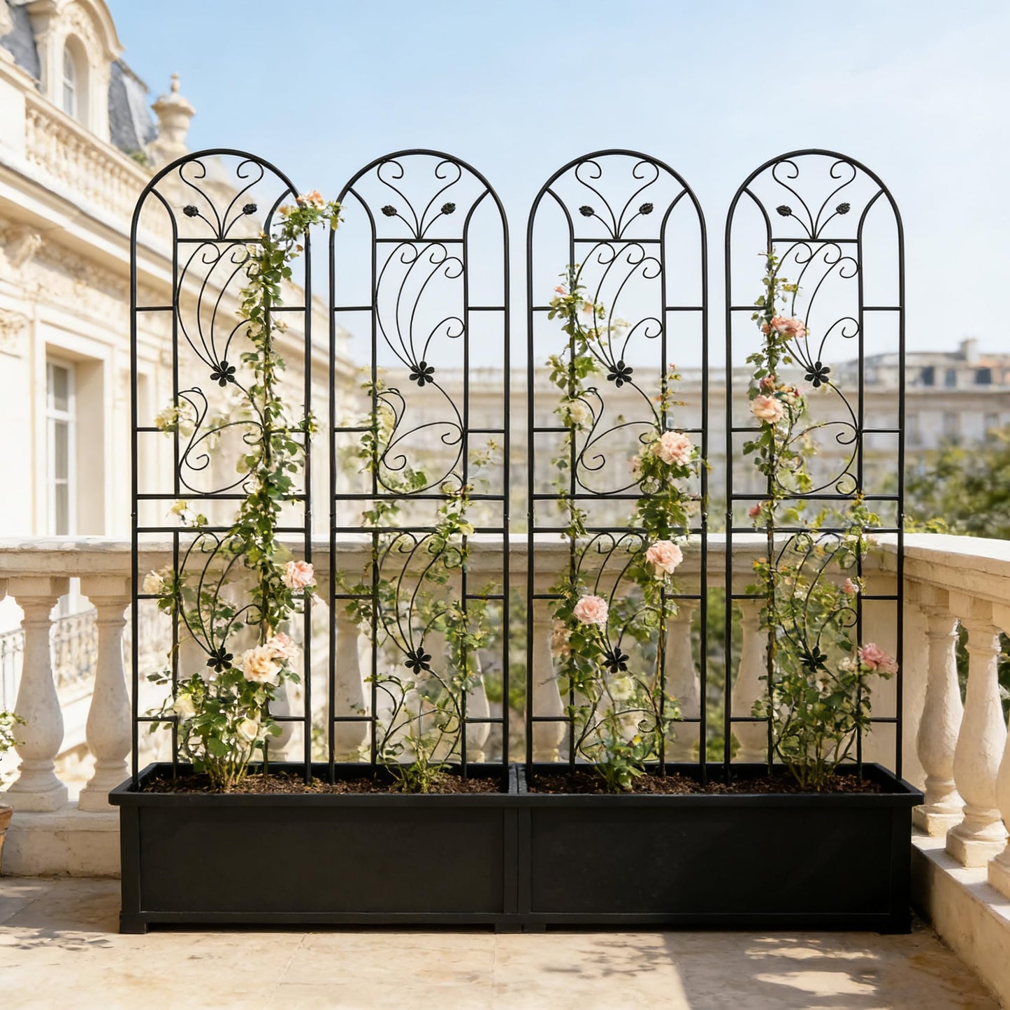 4 Pack Metal Garden Trellis 86.7"x19.7" – Rustproof Trellis for Climbing Plants Outdoor, Peacock Style Flower Support for Roses Ivy Vines, Black