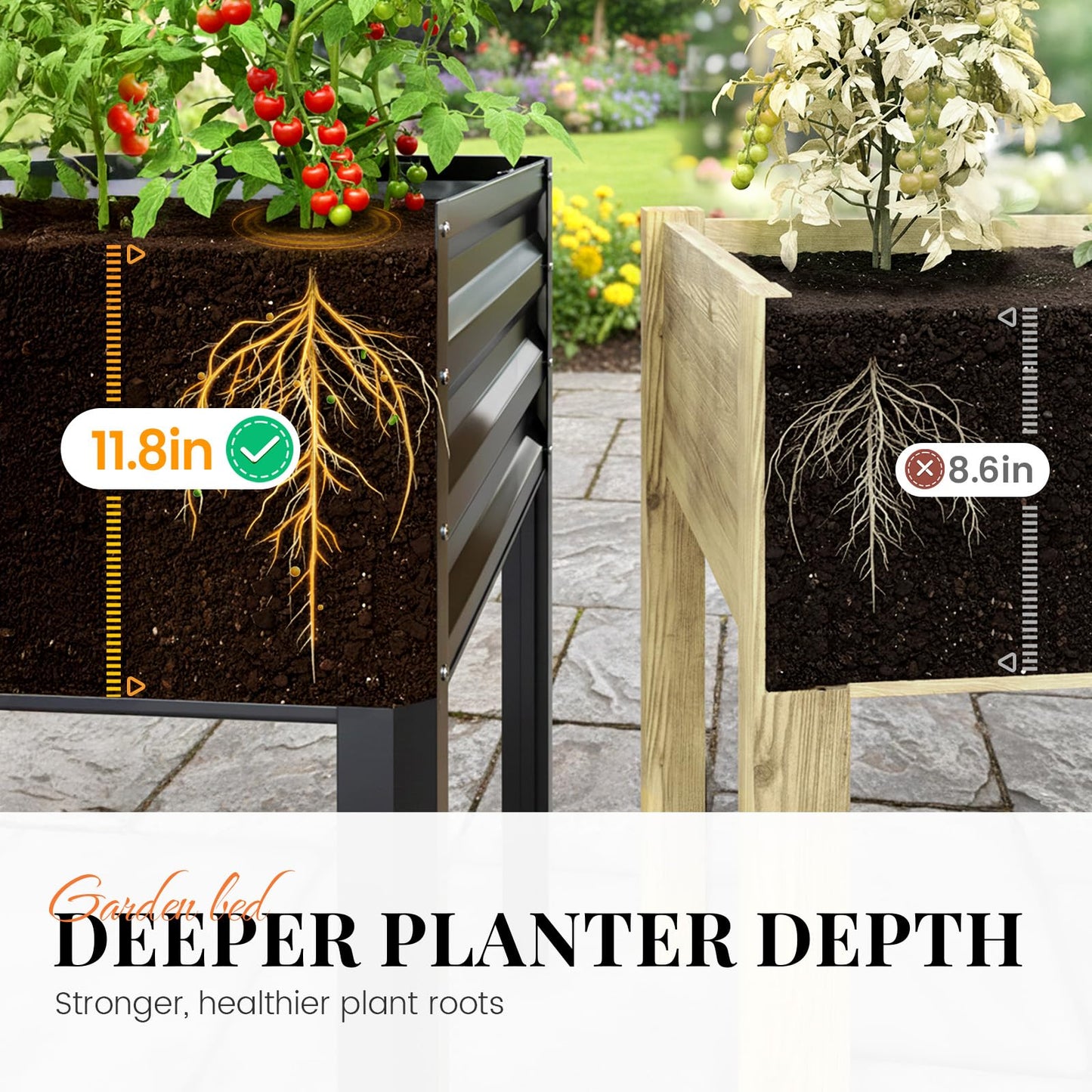 KING BIRD Large Raised Garden Bed with Netting Galvanized Elevated Planter Box with Legs 48×24×56 in for Backyard, Patio, Balcony, 400lb Capacity, Dark Grey
