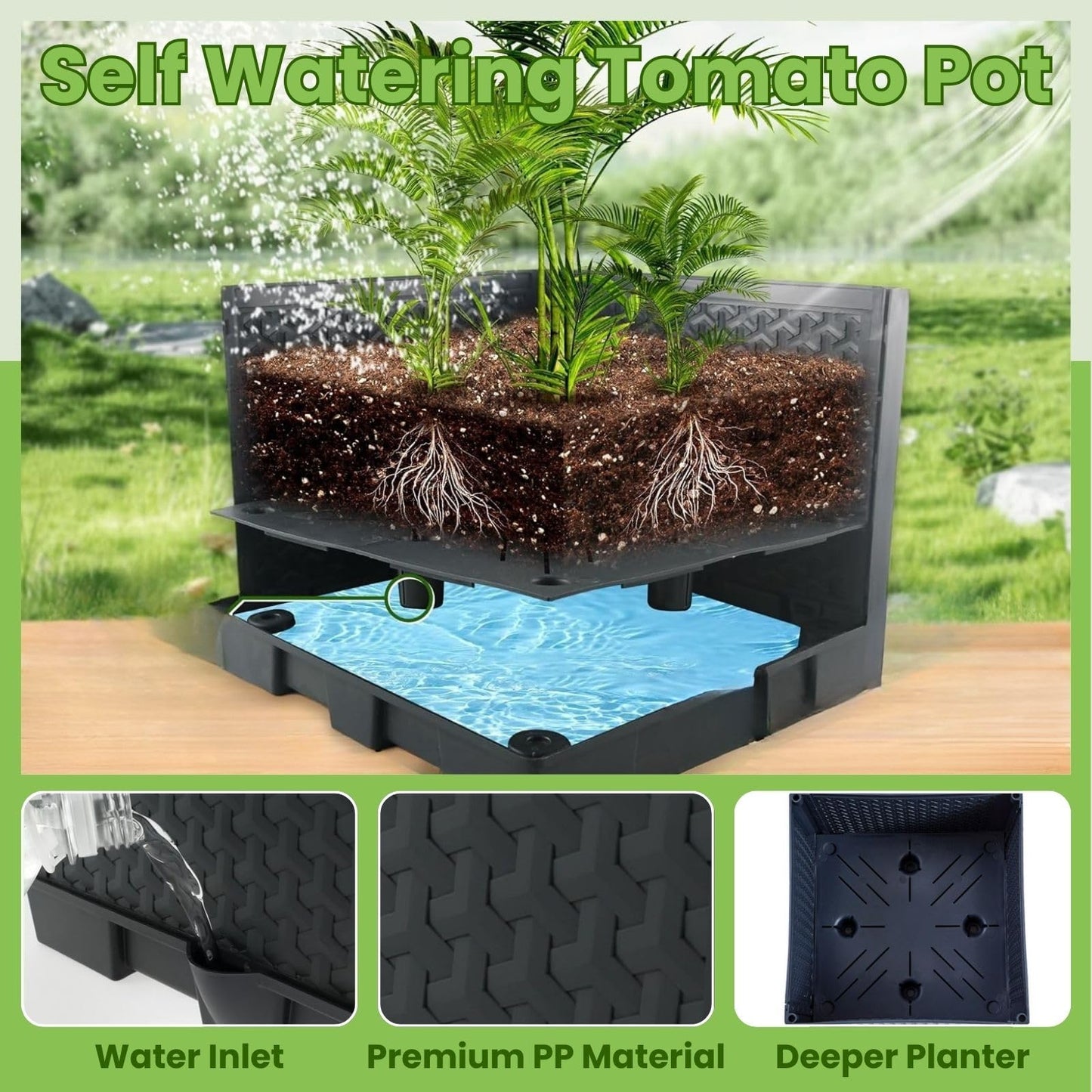 2 Pack Raised Garden Bed Tomato Planter with Trellis - 45" Self Watering Planters Box with Trapezoidal Trellis for Climbing Plants Vegetables Flowers - Tomato Cages for Greenhouse Indoor Outdoor