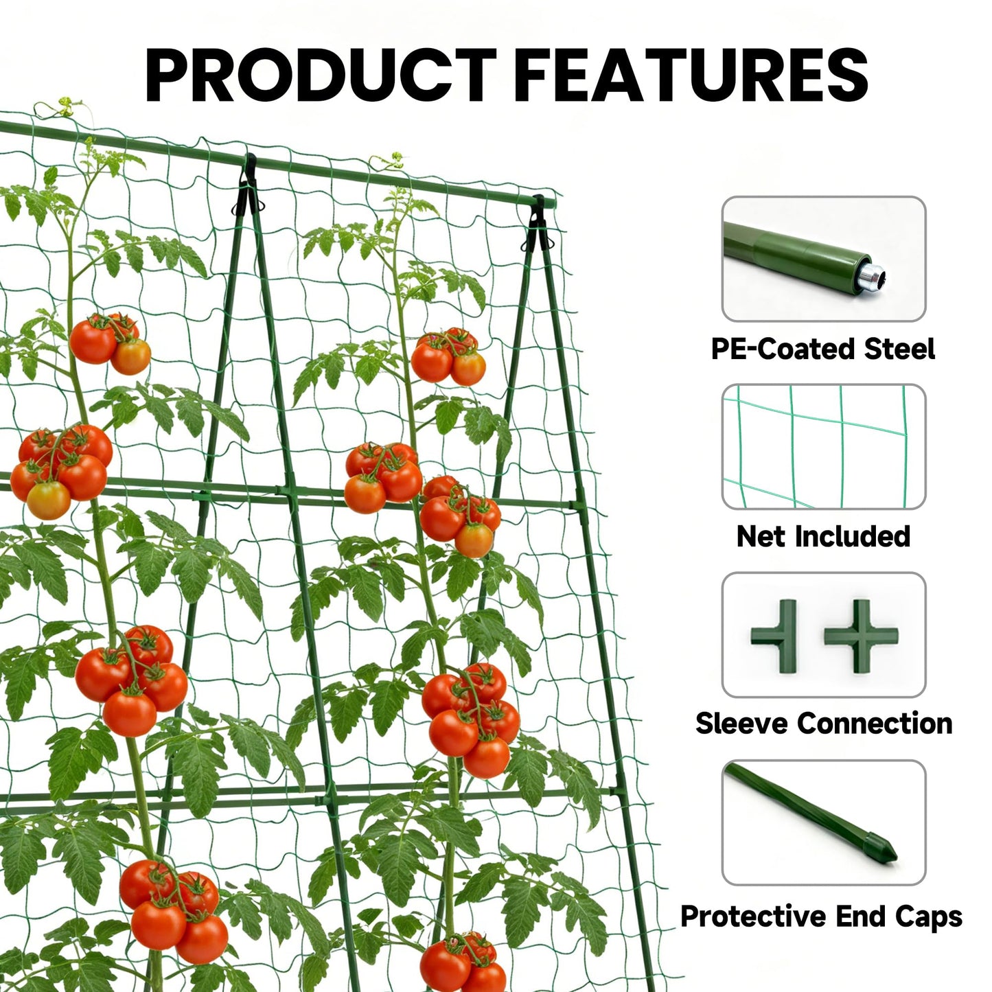 popsea Compact A-Frame Plant Trellis for Peas, Beans & Small Climbing Plants - 47'' H x 31.5'' W PE-Coated Galvanized Steel Garden Support with Netting, Ideal for Raised Beds & Container Gardens
