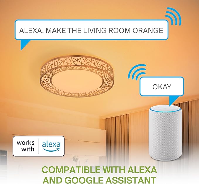 ASD 16 Inch Smart RGBW Flush Mount Ceiling Light with Remote - Brushed Nickel 28W 120V 2700-6500K Dimmable Ceiling Light Fixture, WiFi App Control RGB Lights, Alexa & Google Assistant - ETL