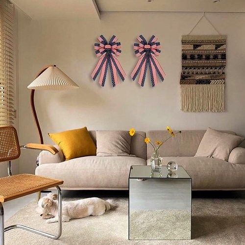 Large Patriotic Bow Wreath by [Brand Name] - 4th of July Decor with American Flag Design | Red & Blue Stars, 11.4x20.8''