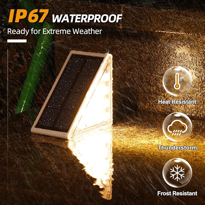 NIORSUN Outdoor Step Light,24 Pack Warm White Solar Stair Lights Outdoor Waterproof IP67 Auto On Off,Solar Lights for Steps,Stair,Patio,Yard,Porch,Front Door,Sidewalk,Deck Decor