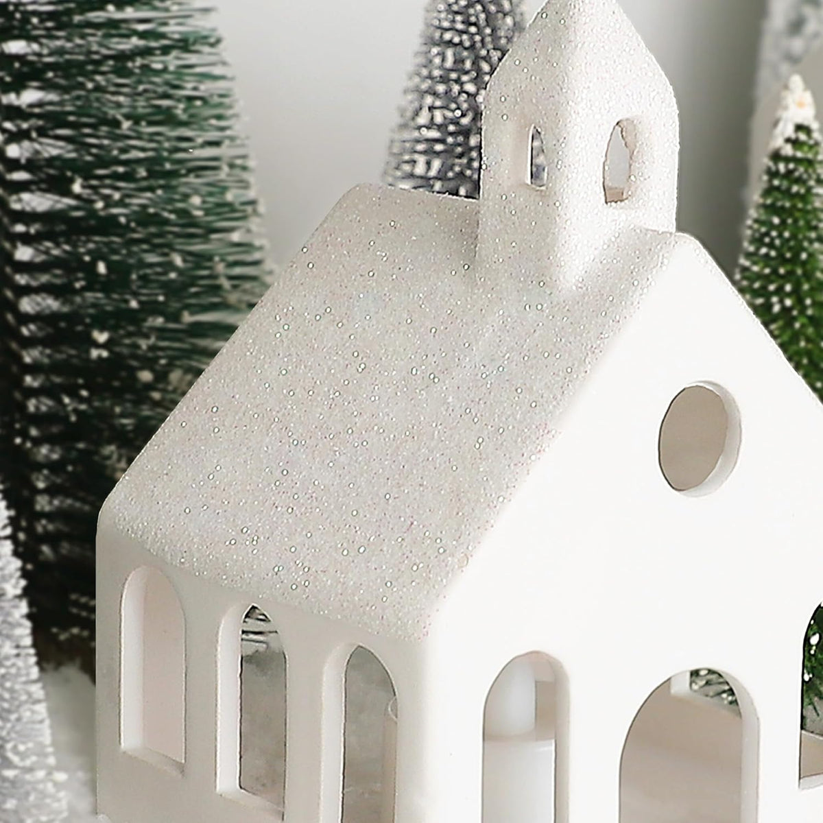 Regine Switzerland Christmas Village Set - 5 Lighted Ceramic Houses with Remote Control & 9 Trees | Rustic Indoor Holiday Decor