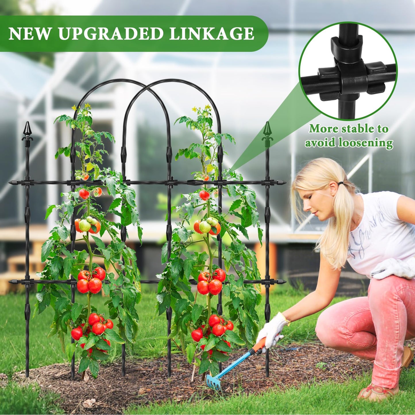 2026 New Upgraded Garden Trellis Set for Outdoor Climbing Plants, 47.2“ H x 39.6” W Rustproof & Reinforced Garden Arch Trellis for Potted Climbing Cucumbers, Tomatoes, Vegetables, Roses, Flowers