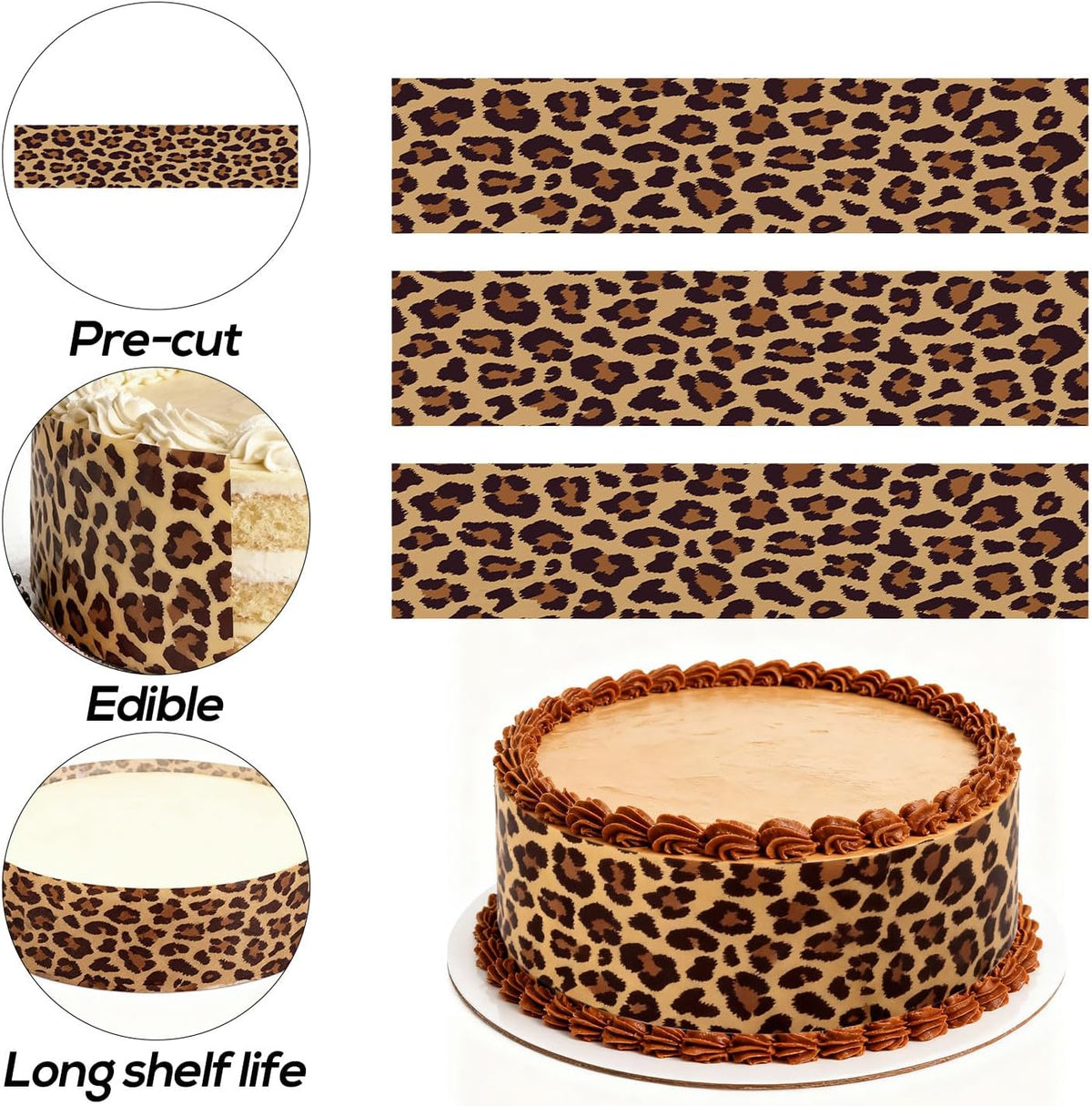 Skiennix Edible Paper Sheets - Cheetah Print Cake Wraps for Women's Birthday Parties | 2.4x11 Inches (3 Pcs)