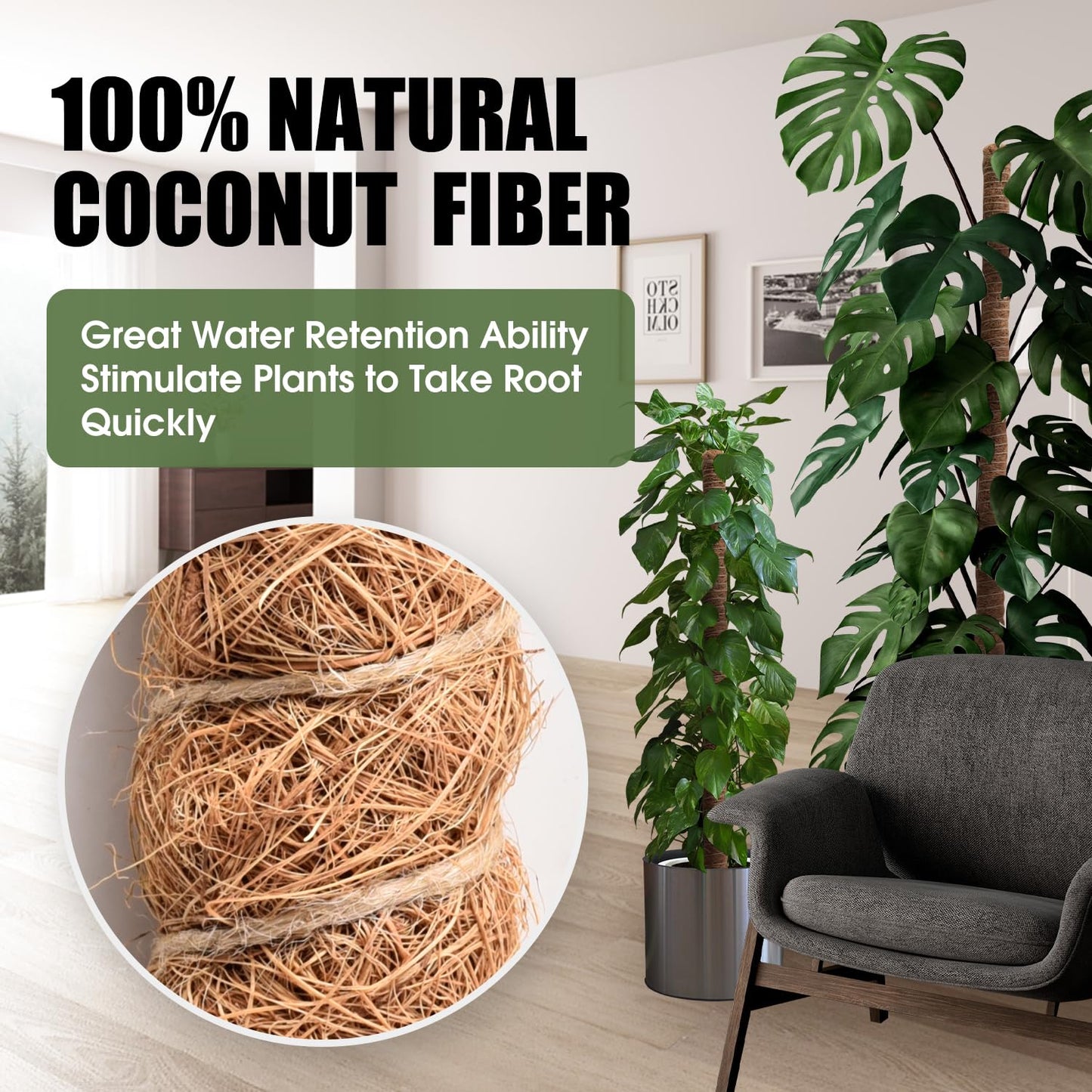 2 Pack Moss Pole, 48 Inch Bendable Moss Poles for Plants Monstera for Climbing Plants, Handmade Coco Coir Pole Plant Sticks Support Stakes for Indoor Plants to Grow Upwards