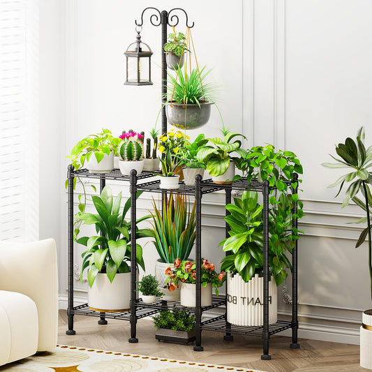 CYXPHION Plant Stand Indoor Outdoor, Heavy Duty Metal Waterproof 6 Tiered Plant Shelf for Multiple Flower Planter Holder Rack, Black - C6