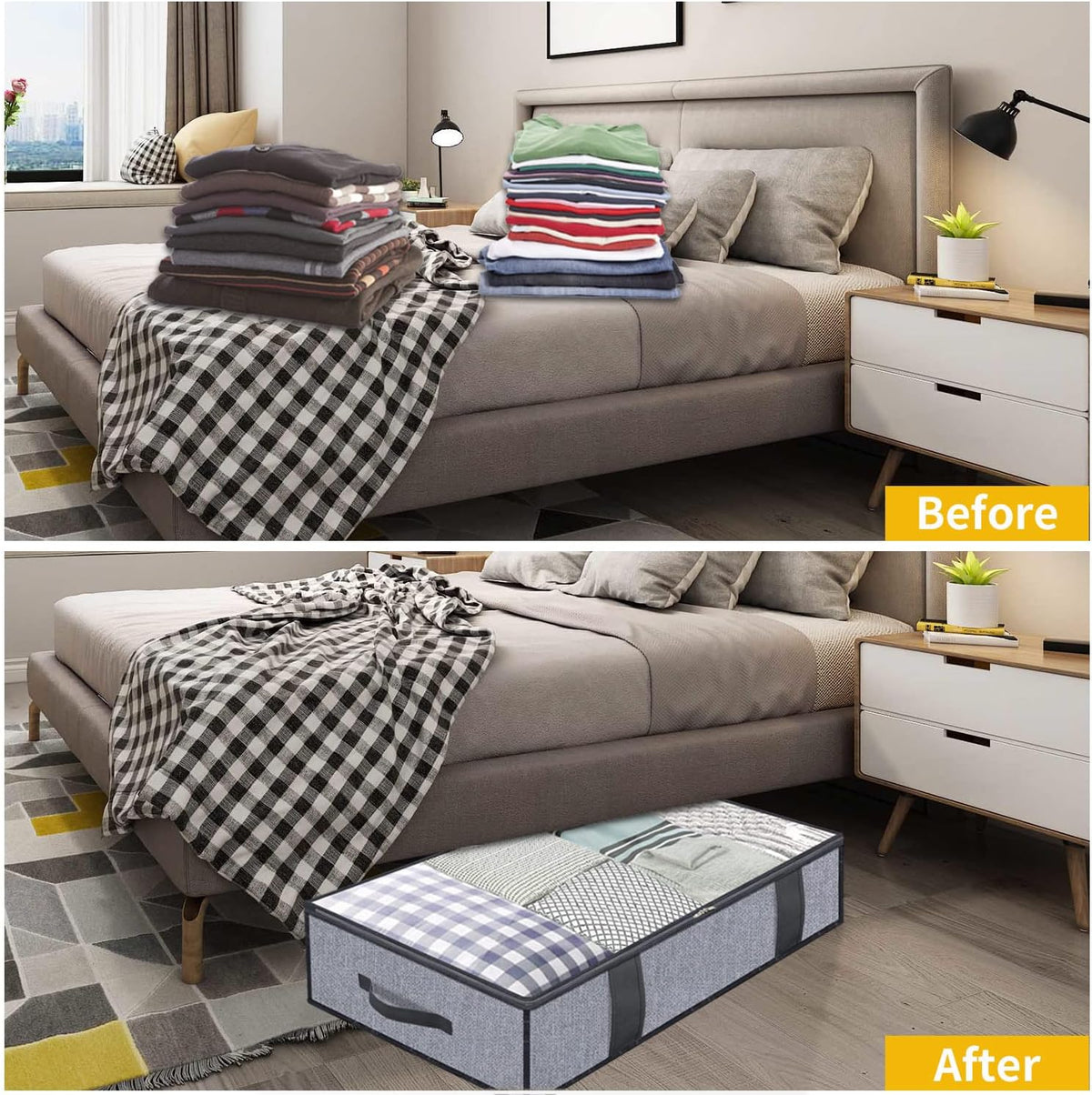 Onlyeasy Foldable Underbed Storage Bags - Breathable Organizer for Blankets & Clothes, 39.4x19.7x5.9 in, Linen-like Grey