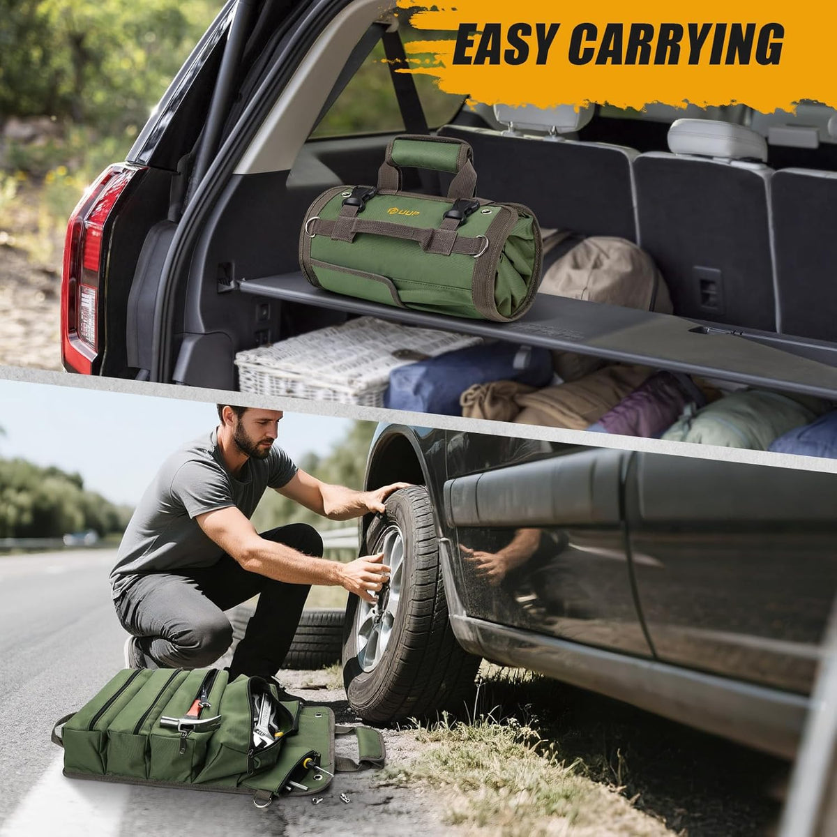 UUP Heavy Duty Tool Bag Roll-Up - Portable Soft Storage Organizer with Pockets | Green, Perfect for Mechanics & Gifts for Dad