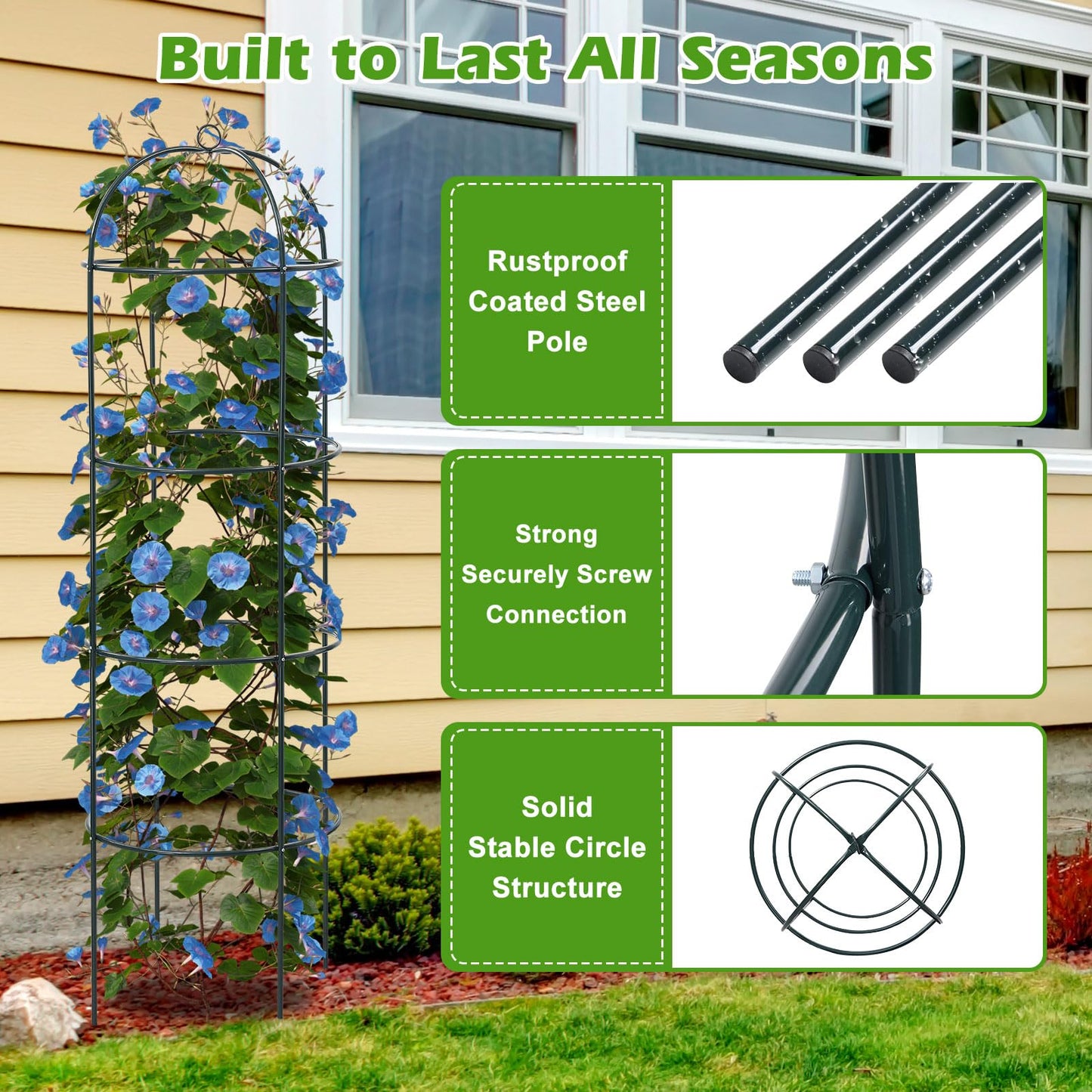 2Pcs Trellis for Climbing Plants Outdoor, 75" Tall Heavy Duty Metal Obelisk Garden Trellis Climbing Plant Support for Tomatos Cucumber Potted Vine Flower Rose Clematis Vegetable Pea Bean Trellises