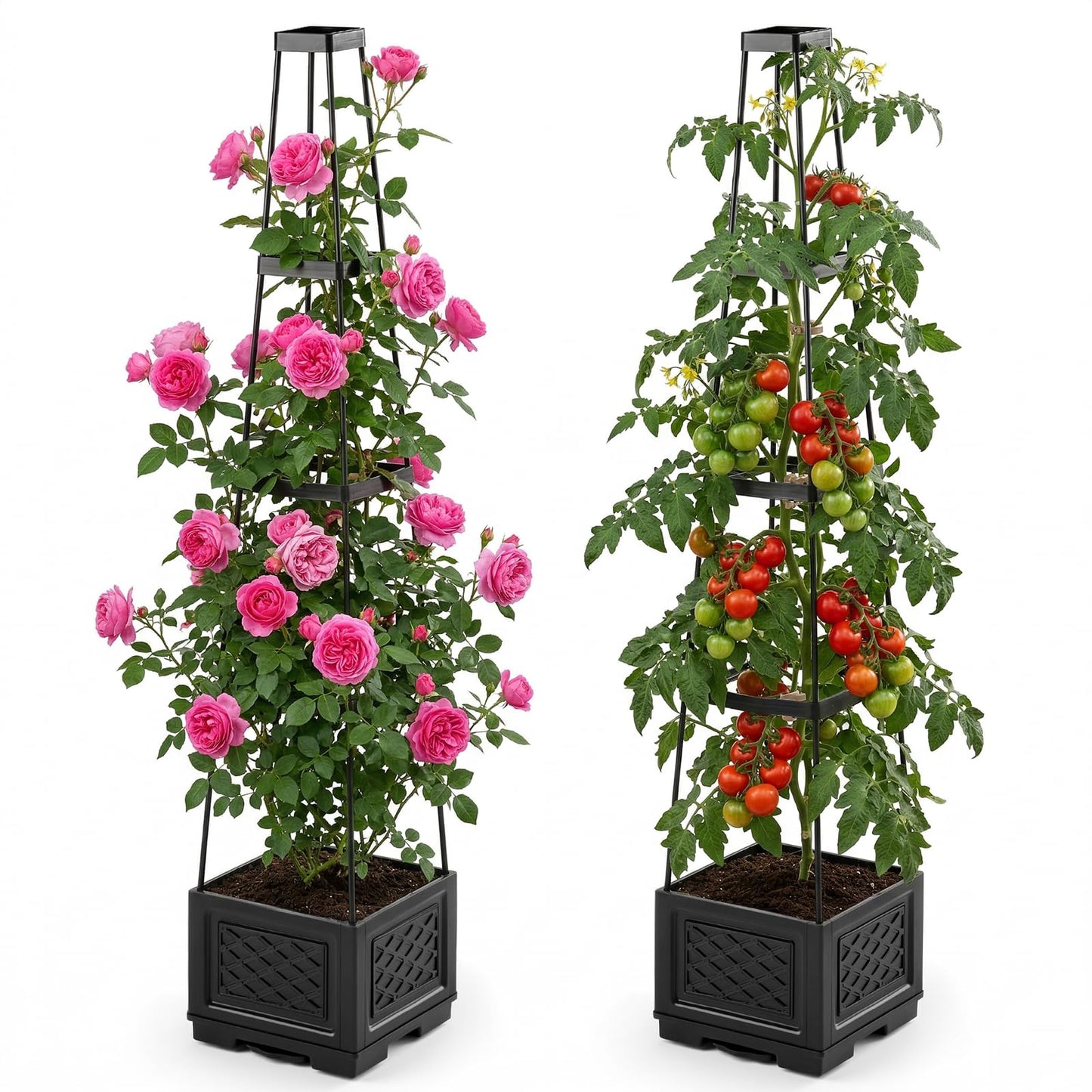 Tomato Planter with Wheels & Self Watering - 57" Tiered Pot with Drip Tray for Climbing Plants, Vegetable Vine, Flowers - Mobile Indoor/Outdoor Gardening for Small Space, Patio, Balcony (2 Pack)