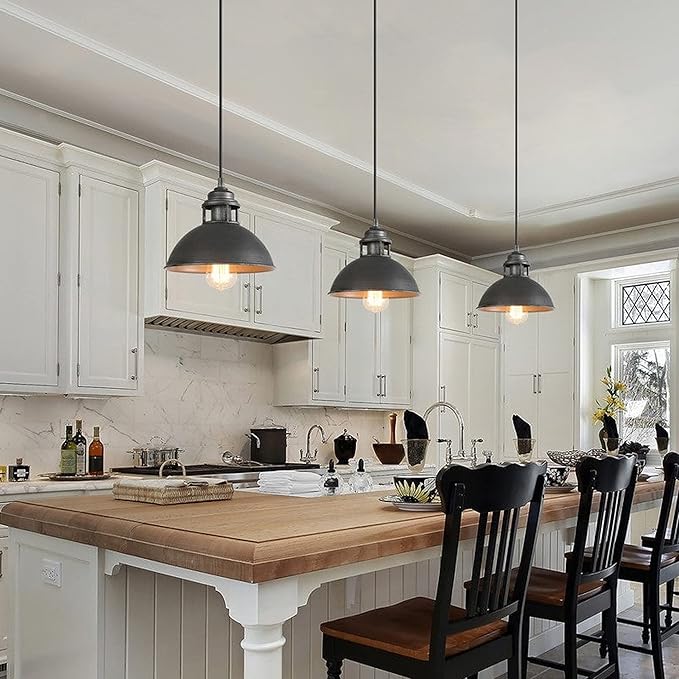 LOG BARN Pendant Lighting with Cutouts on Top, Industrial Silver Brushed Pendant Light for Kitchen Island, Dining Room and Bedroom