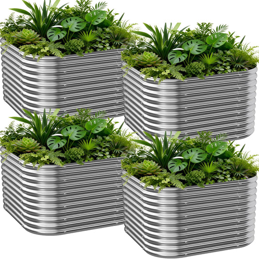 Mostmahes 4 PCS Tall 2x2x1.5ft Galvanized Raised Garden Bed Outdoor, Metal Garden Bed for Vegetables, Above Ground Garden Box for Flower, Steel Raised Beds for Gardening