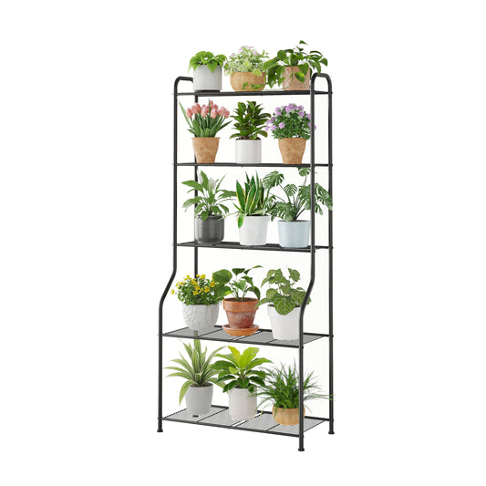 Kitsanery Plant Stand Indoor Outdoor for Multiple Plants, 5 Tier Tall Heavy Duty Metal Shelf, Large Flower Pot Holder Ladder for Garden, Patio, Living Room, Balcony, Black