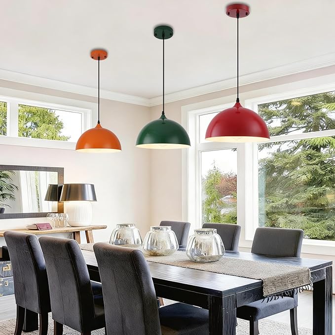 Colorful Pendant Lights, 11.8" Dome Pendant Light 3 Pack, Modern Light Fixtures for Kitchen Island, Adjustable Height Pendant Lighting for Dining Room, Bedroom, Living Room, Hallway, Bar