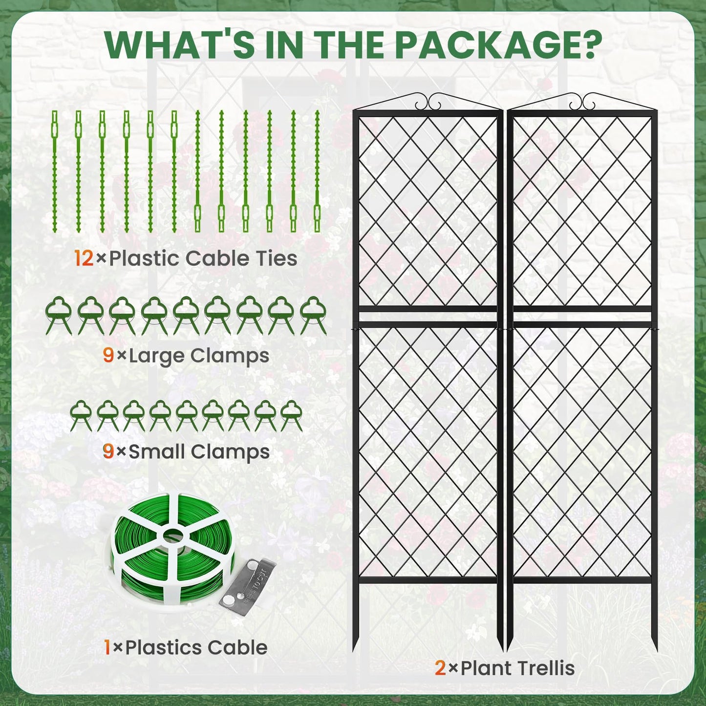 2 Pack 71 Inch Metal Garden Trellis for Climbing Plants, Thickened Square Tube Metal Garden Trellis for Vines Plant Rose Vegetable Support,Large Decorative Outdoor Trellis
